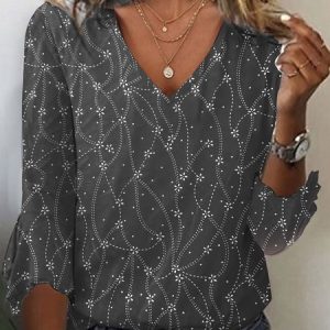 Geometric Velvet Casual Loose Shirt, Blouses, color:Gray|size:XXL, Noracora