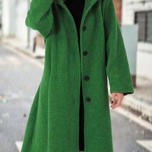Christmas Plain Hoodie Woolen Overcoat, Coats, color:Green|size:XXL, JustFashionNow