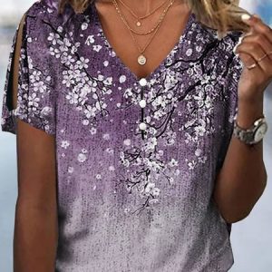 Plus Size V Neck Casual Loose T-Shirt, TOPS, color:Purple|size:4X, Noracora