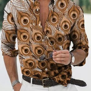 Regular Fit Regular Sleeve Printing Vacation Feather Pattern Shirt, Shirts ＆ Blouse, color:Orange|size:3XL, JustFashionNow