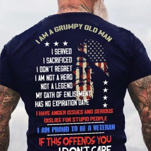 Mens Grumpy Old Man Veteran If This Offends You I Don’t Care Cotton Crew Neck Short Sleeve T-Shirt, color:Blue|size:3XL, Lilicloth.com