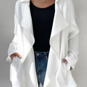 Lapel Collar Loose Plain Casual Kimono, Cardigans, color:White|size:XXL, JustFashionNow