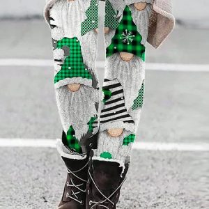 Women's Gray Tight Legging Christmas Hat Printed, Leggings, color:Green|size:XXL, JustFashionNow