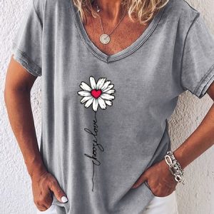 Women's Choose Love Casual Crew Neck Letters T-Shirt, color:Gray|size:3XL, Lilicloth.com