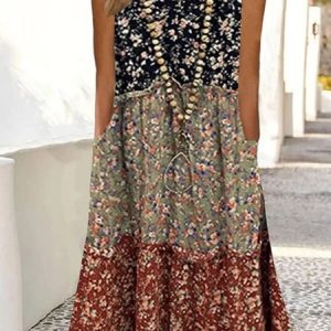 Plus Size Loose Casual Floral Pritned Dress, Dresses, color:Multicolor|size:4X, JustFashionNow