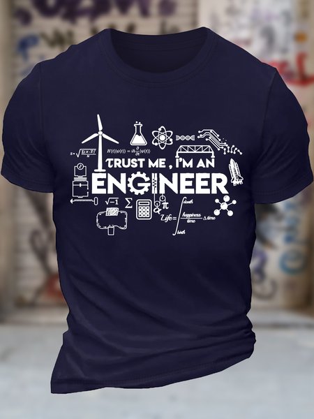 Men's Funny Trust Me I Am An Engineer Graphic Printing Casual Cotton Loose Crew Neck T-Shirt, T-shirts, Lilicloth.com