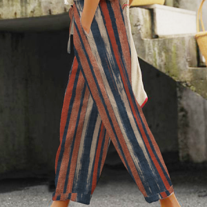 Linen Geometric Loose Pants, Pants, color:Red Brown|size:XXL, JustFashionNow