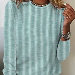 Loose Casual Striped Crew Neck T-Shirt, TOPS, color:mint|size:4X, Noracora