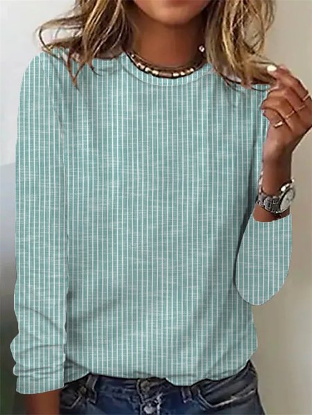 Loose Casual Striped Crew Neck T-Shirt, JustFashionNow T-Shirts, color:mint|size:4X,