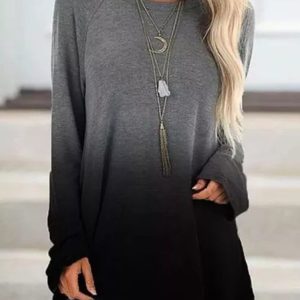 Casual Ombre/tie-Dye Long Sleeve Top, Shirts & Blouses, color:Gray|size:XXL, JustFashionNow