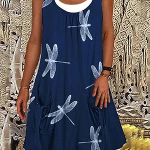 Casual Crew Neck Sleeveless Dress, Midi, color:Blue|size:3XL, catalog Noracora shop