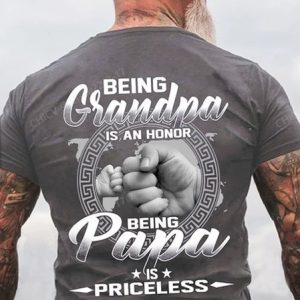 Being Grandpa Is An Honor Being Papa Is Priceless Cotton Short Sleeve T-shirt, color:Deep Gray|size:3XL, Lilicloth.com
