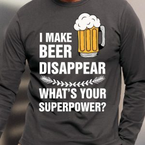 Lilicloth X Y I Make Beer Disappear What's Your Superpower Men's Long Sleeve T-Shirt, color:Gray|size:3XL, Lilicloth.com