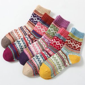Ethnic Pattern Wool Rabbit Blend Thermal Socks, Socks, color:Color9|size:5 Pairs, JustFashionNow