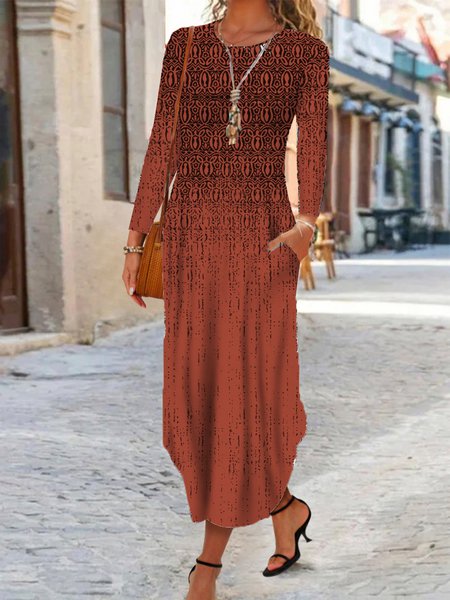 Loose Crew Neck Jersey Dress, Dresses, color:Brick Red|size:XXL, JustFashionNow