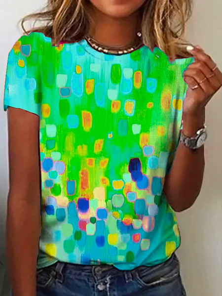 Crew Neck Casual Ombre Loose Rainbow Dot Short Sleeve T-Shirt, T-Shirts, color:Green|size:XXL, JustFashionNow