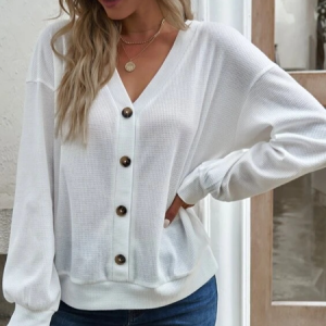 Casual Plain Long Sleeve T-shirt, T-shirts, color:White|size:XXL, Noracora
