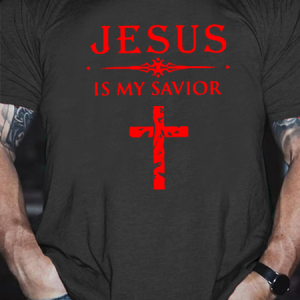 Men's Jesus Is My Savior Cotton Text Letters Casual T-Shirt, color:Deep Gray|size:3XL, Lilicloth.com