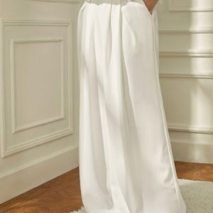 Elegant Regular Fit Plain Fashion Pants, Pants, color:White|size:XXL, Stylewe