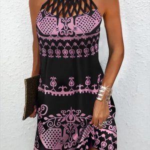 Printed Halter Sleeveless Knitting Dress, Dresses, color:Pink|size:XXL, JustFashionNow