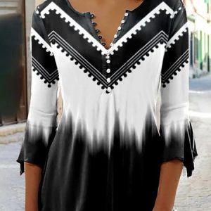 Regular Fit Ombre Simple Printing Shirt, Shirts & Blouses, color:Black-white|size:3XL, JustFashionNow