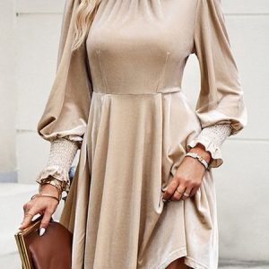 Women Plain Long Sleeve Comfy Casual Midi Dress, Midi, color:Apricot|size:XL, Noracora
