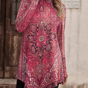 Loose Casual Turtleneck Ethnic T-Shirt, T-Shirts, color:Red|size:XXL, JustFashionNow