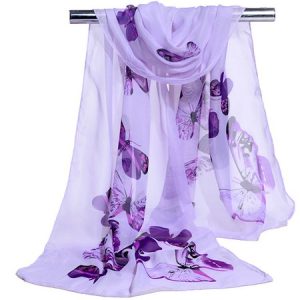 Boho Butterfly Print Long Silk Scarf Bali Holiday Scarf, Women Scarves & Shawls, color:Purple|size:One-size, JustFashionNow