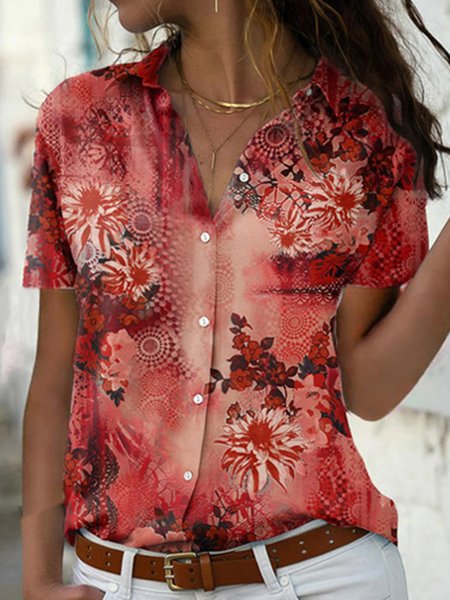 Shirt Collar Urban Regular Fit Blouse, Shirts & Blouses, color:Orange|size:5XL, JustFashionNow