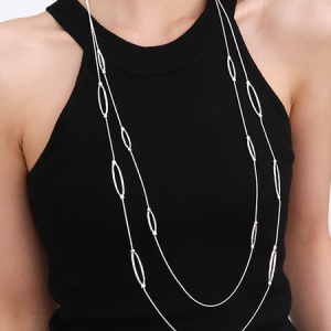European and American Fashion Exquisite Personality Geometric Alloy Ladies Long Versatile Necklace, Necklace, color:Silver|size:One-size, Noracora