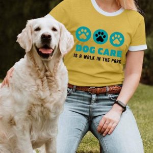 Lilicloth X Funnpaw X Kat8lyst Dog Care Is A Walk In The Park Women's T-Shirt, color:Yellow|size:3XL, Lilicloth.com