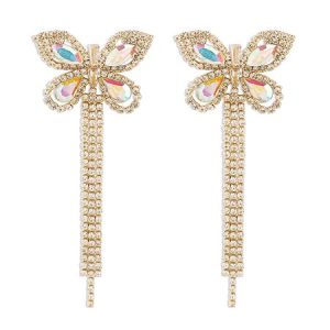 Women's Butterfly Rhinestone Earrings, Earrings, color:Golden|size:One-size, Stylewe