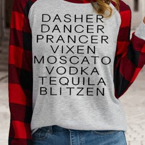 Women‘s Funny Christmas Alcohol Crew Neck Casual Top, color:White|size:3XL, Lilicloth.com