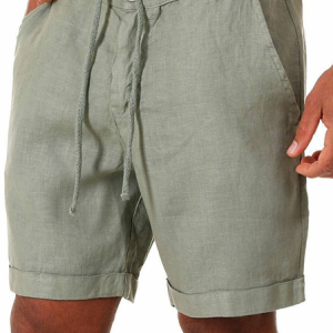 Men's Cotton And Linen Multi-Pocket Tie Cargo Shorts Pants Beach Shorts, color:Army Green|size:4XL, Lilicloth.com