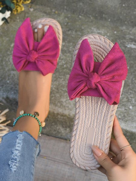 Faux Suede Bow Waterproof Beach Slippers, Sandals & Slippers, color:Red|size:43, JustFashionNow