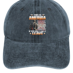Men's This Is America If You Don't Like It Leave  Adjustable Denim Hat, color:Blue|size:One-size, Lilicloth.com