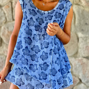 Floral Loose Casual Tank Top, Tanks & Camis, color:Blue|size:XXL, JustFashionNow