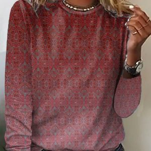 Loose Abstract Crew Neck Casual T-Shirt, T-Shirts, color:Red|size:3XL, JustFashionNow
