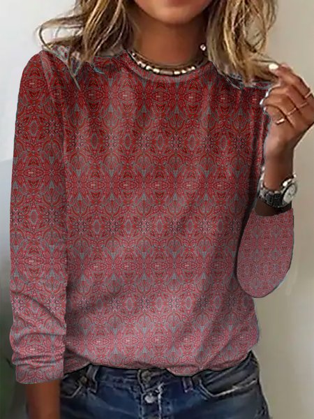 Loose Abstract Crew Neck Casual T-Shirt, T-Shirts, color:Red|size:3XL, JustFashionNow