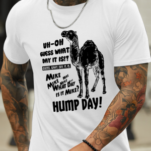 Men's Funny Wednesday Hump Day Camel Guess What Day It Is? Cotton Text Letters T-Shirt, T-shirts, Lilicloth.com