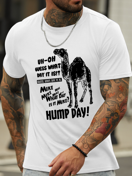 Men's Funny Wednesday Hump Day Camel Guess What Day It Is? Cotton Text Letters T-Shirt, T-shirts, Lilicloth.com