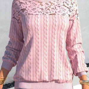 Crew Neck Plain Casual Sweatshirt, Sweatshirts & Hoodies, color:Pink|size:XXL, JustFashionNow