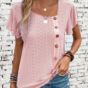 Knitted Loose Plain Casual Shirt, Shirts & Blouses, color:Pink|size:XXL, JustFashionNow
