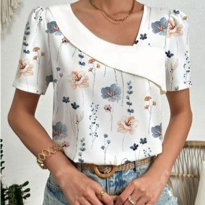 Casual Floral Others Shirt, Shirts & Blouses, color:White|size:XXL, JustFashionNow