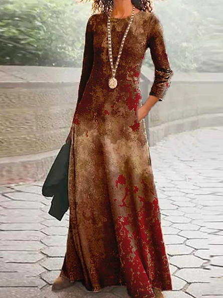 Boho Ethnic Crew Neck Dress, Dresses, color:Multicolor|size:XXL, JustFashionNow