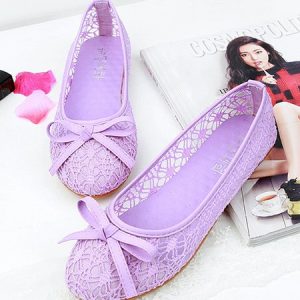 Elegant Hollow Out Lace Ballet Flats Bowknot Front Round Toe Shoes, Flats, color:Purple|size:45, JustFashionNow