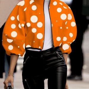 Loose Polka Dots Stand Collar Urban Jacket, Jackets, color:Orange|size:XXL, Stylewe