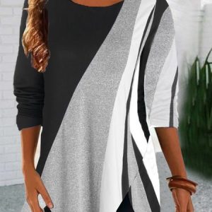 Cotton Blends Geometric Loose shirt & Tunic Top, Blouses, color:As Picture|size:3XL, Noracora