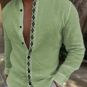 Casual Abstract Shawl Collar Shirt, Shirts ＆ Blouse, color:Green|size:3XL, JustFashionNow