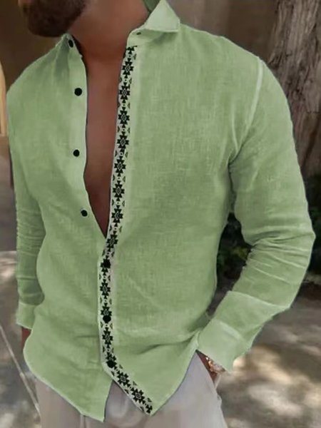 Casual Abstract Shawl Collar Shirt, Shirts & Blouse, color:Green|size:3XL, JustFashionNow